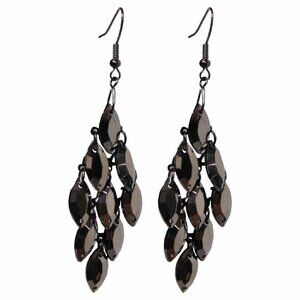 Boho Dark Grey Chandelier Faceted Beads Dangle Drop Earrings